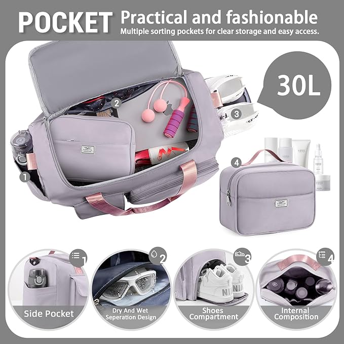 FIORETTO Women's Gym Duffle Bag with Shoes Compartment, 37L Capacity, Ideal for Travel, Gym, Sports, Duffel, Weekender-StrideForce Fitness