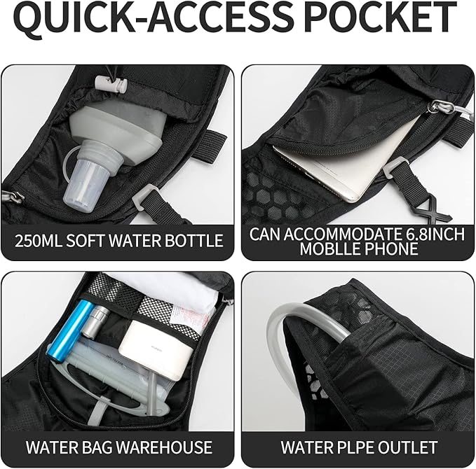 Hydration Pack Backpack, Lightweight Water Backpack with 2L Leakproof Hydration Bladder Daypack for Men Women,Running Hydration Vest for Outdoor Trail-StrideForce Fitness