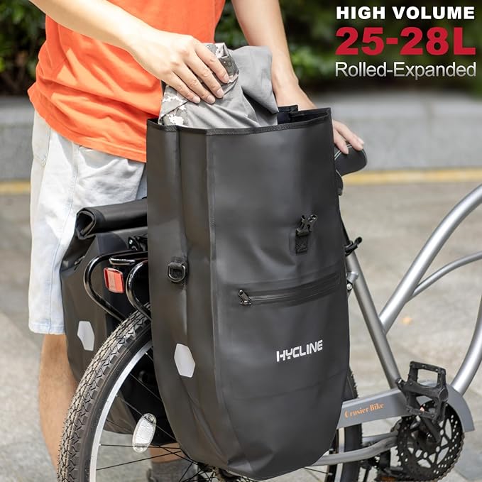 Hycline Waterproof Bike Panniers Bag: Bicycle Rear Rack Bags 28L Large Capacity with Dual Carrying Handle and Shoulder Strap for Commuting Cycling Traveling Touring Shopping - 1PC-StrideForce Fitness