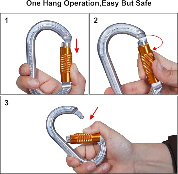 Auto Locking Rock Climbing Carabiner Clips, Heavy Duty Asymmetrical Carabiner Connector Used for Rappelling Rescue Outdoor Climbing, Mountaineer, Hammock, Camping-StrideForce Fitness
