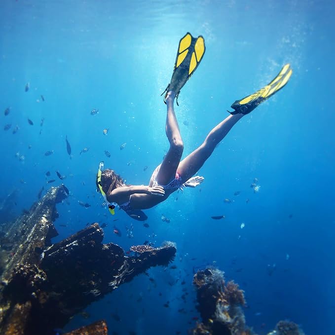 ZEEPORTE Mask Fin Snorkel Set, Travel Size Snorkeling Gear for Adults with Panoramic View Anti-Fog Mask, Trek Fins, Dry Top Snorkel and Gear Bag for Swimming Training, Snorkeling Kit Diving Packages-StrideForce Fitness