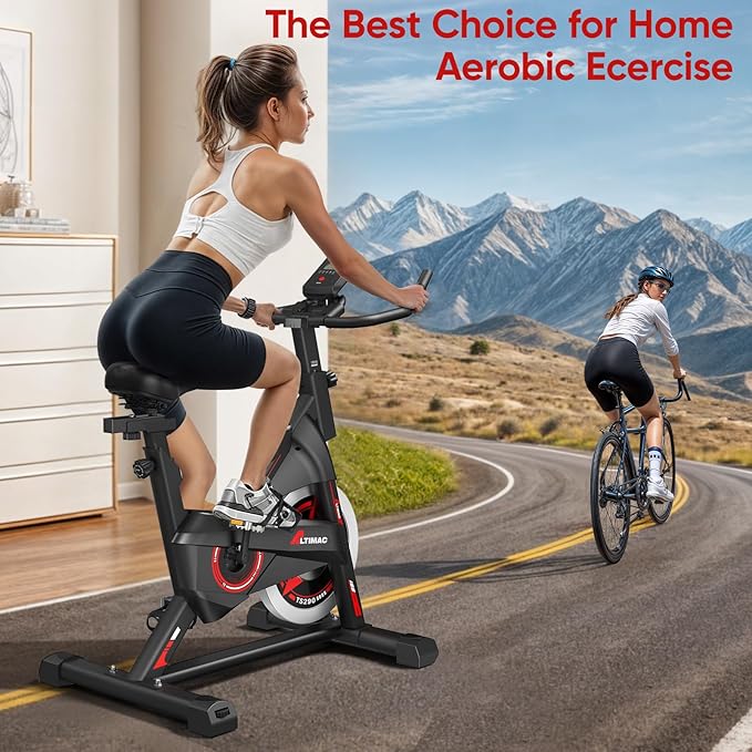 Exercise Bike, Stationary Bike for Home/Indoor Cycling Bike Silent Belt Drive, Stationary Bike with 300lbs Weight Capacity w/Comfortable Seat Cushion & Tablet Mount-StrideForce Fitness