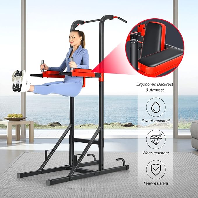 GYMAX Multi-function Power Tower, Heavy-duty Pull Up Bar Stand for Pull-ups, Push-ups, Vertical Knee, Leg Raises, Dip Stand, Strength Training, Workout Dip Station for Home, Gym, Fitness Equipment-StrideForce Fitness