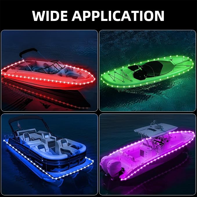 Kayak Paddle Board Lights Kit, IP68 Waterproof Dream Color SUP Glow Lights with Remote, Battery Powered Boat Light for Night Kayaking SUP Canoes, Marine Pontoon Boat Light (24FT)-StrideForce Fitness