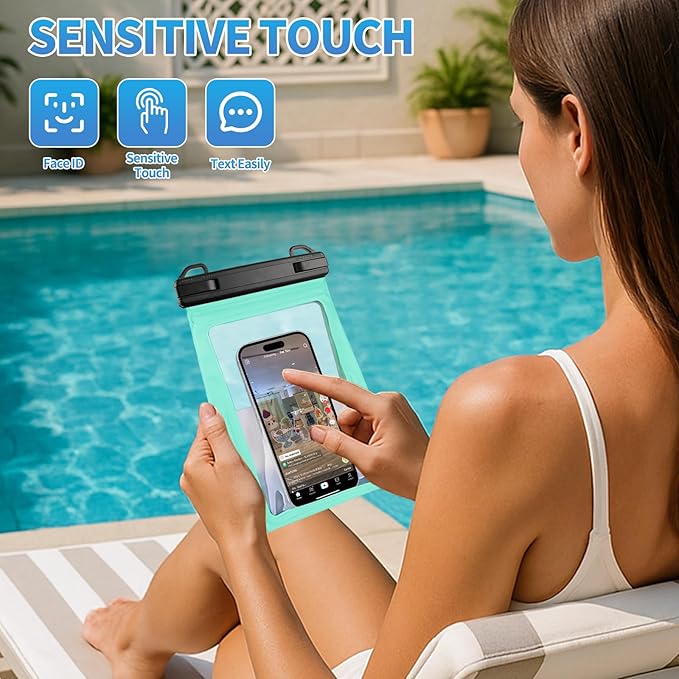 Large Waterproof Phone Pouch [with Sealing Strip], Cell Phone Dry Bag for iPhone Galaxy All Phones, Floating Water Proof Bag for Beach Water Park Green-StrideForce Fitness