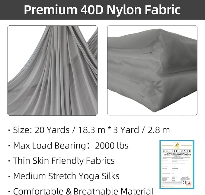 PRIOR FITNESS Aerial Silks Kit Colorful 9/15/20 Yards 40D Nylon Fabric Hammock Set With Hardware & Guide for All Levels Of Aerial Yoga Practice and Acrobatic Flying For Adults Aerial silk-StrideForce Fitness
