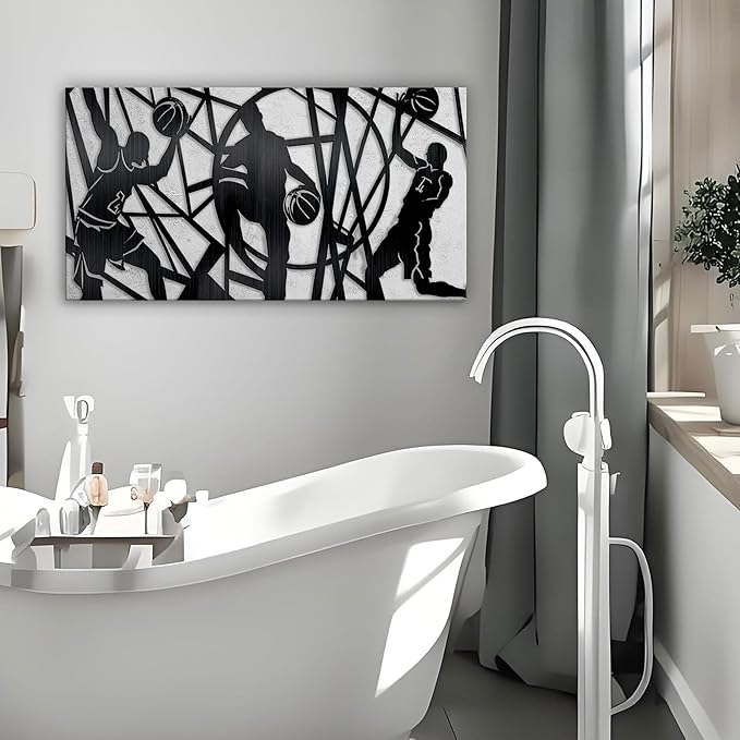 Black and White Wall Art, Basketball Lines Sports Theme Canvas Print Modern Art Paintings for Living Room Boys Room Game Room Bedroom Large Wall Decor 20x40 In-StrideForce Fitness