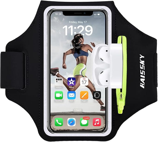 Cell Phone Running Armband with Zipper Pocket Armband Case Running Holder for iPhone 16 Pro Max/15/14 Pro Max/13/12 /11 Pro Max/XS/XR,Galaxy S20 S10,Sweatproof Arm Band with Card/Key Bag-StrideForce Fitness