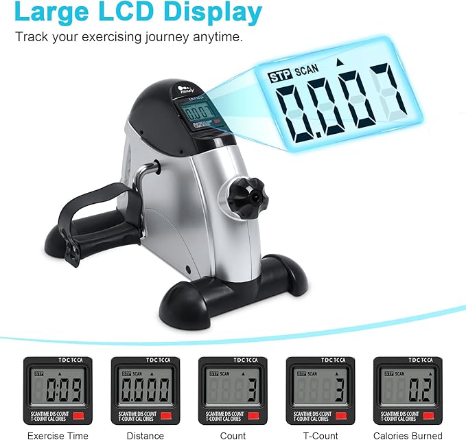 Mini Exercise Bike, himaly Under Desk Bike Pedal Exerciser Portable Foot Cycle Arm & Leg Peddler Machine with LCD Screen Displays-StrideForce Fitness