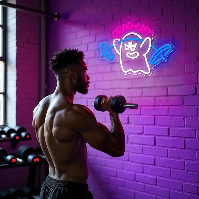Dumbbell Neon Sign,Neon Signs for Wall Decor,Gym Neon Sign,Ghost Dead Lift Led Sign,Barbell Led Signs for Wall,USB Powered with Dimmable Switch Neon Lights for Bedroom,Gym Decor,Workout-StrideForce Fitness