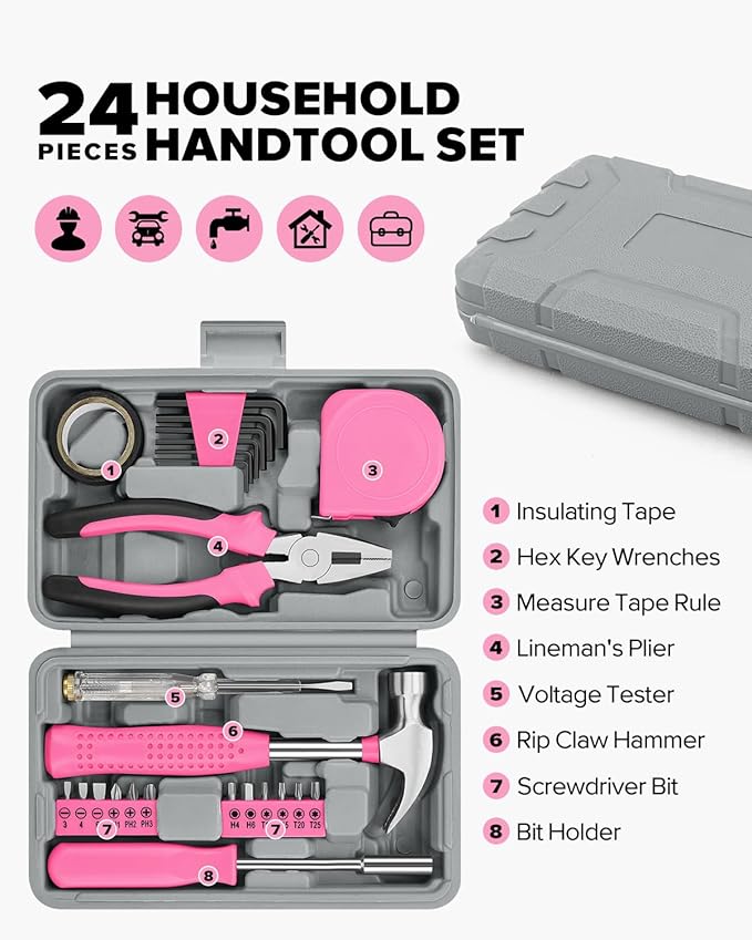 24pcs Home DIY Tool Kit for Household, Office & Garage - General Repair Small Hand Tool Set with Storage Case-StrideForce Fitness