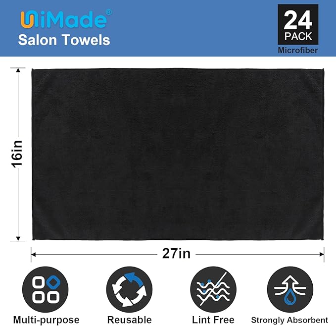 24 Pack Salon Towels - Highly Absorbent and Quick Drying Hand Towels, Premium Wash Cloths for Bathroom, Gym, Shower, Hotel, and Spa - 16x27 inch (Black)-StrideForce Fitness