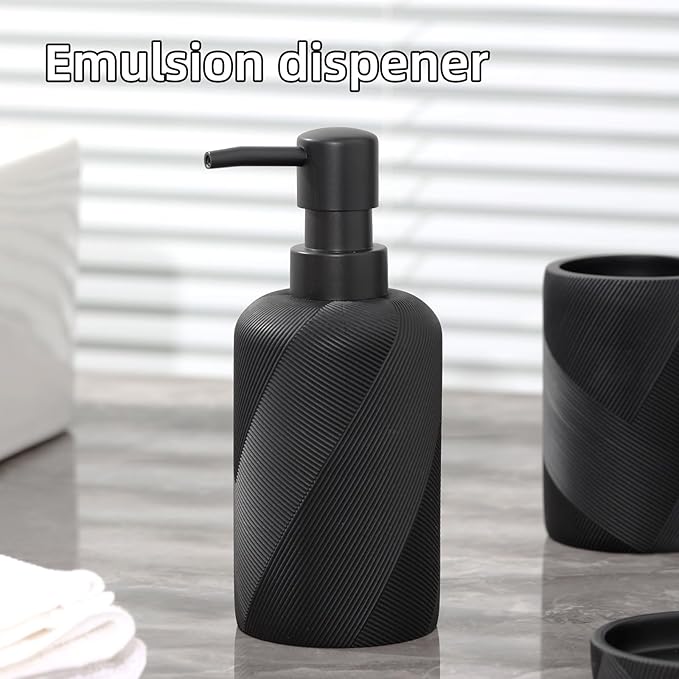 Bathroom Accessories Set, Bathroom Organizer Countertop, Soap Dispenser and Toothbrush Holder, Mouthwash Cup, Tray Set, Vanity Tray for Bathroom, 4 Pieces Modern Decor (Matte Black)