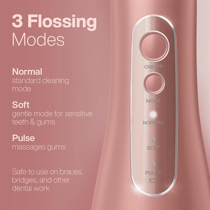AquaSonic Aqua Flosser PRO - Rechargeable Cordless Water Flosser for Teeth, Gums & Tongue - Modern Design, 300ml Large Tank, 6 Jet Tips with Deluxe Tongue Nozzle, 3 Modes, Waterproof Rose Gold