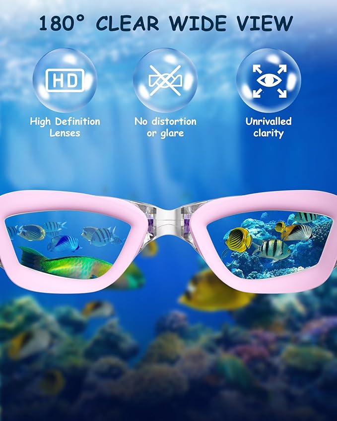 Kids Swim Goggles, Swimming Goggles for Kids Toddlers 3-14 with Swim Cap, Nose Clip, Nose Bridge, Ear Plugs-StrideForce Fitness