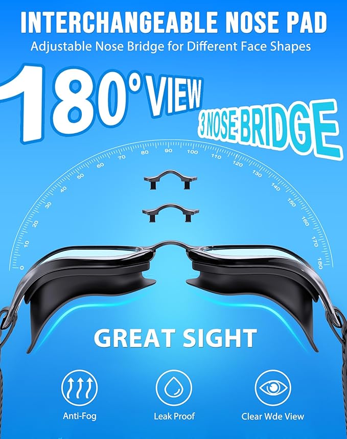 Swim Goggles, Unisex Adult Swimming Goggles Anti Fog Anti UV No Leakage Wide View for Men Women Youth-StrideForce Fitness