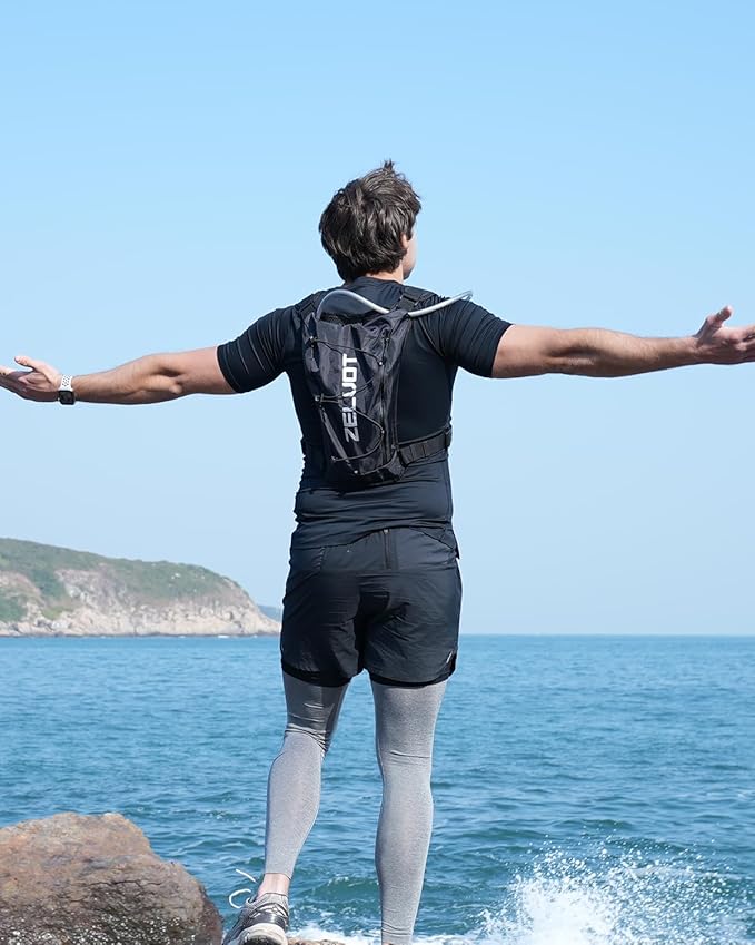 Running Vest with 2L Water Bladder, USA Original Patent, Lightweight Adjustable Chest Pack with Gear Holder, Reflective Running Hydration Vest for Women Men for Marathon-StrideForce Fitness