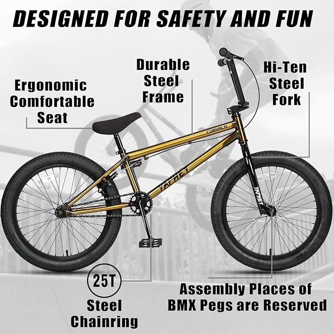 Freestyle BMX Bike, 20 Inch Yaphet Bicycle for Teen Beginner and Adult Riders, Bike with Hi-Ten Steel Frame, Multiple Colors-StrideForce Fitness