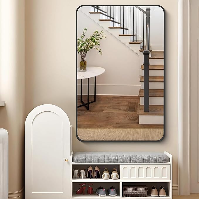 FORBATH Black Bathroom Mirror, Rectangular Vanity Mirror 30 x 48 Inch Wall Rounded Corner Metal Framed Bathroom Mirror for Living Room Bedroom Entryway Decor (Horizontal/Vertical)-StrideForce Fitness