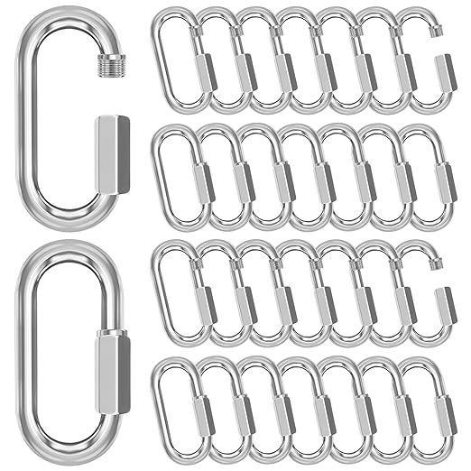 M10-30 Pack 3.5“ Quick Links Chain Connectors, 3/8″ Galvanized Chain Locking Carabiners Hooks, 2000LBS Heavy Duty Thread Quick Link Clips, Twist Oval Keychain D Shape for Swing, Camping-StrideForce Fitness