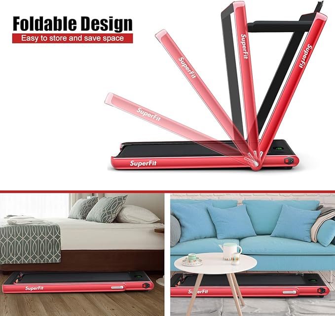 GYMAX Walking Pad, 2.25HP Foldable Treadmill with Smart App & Remote Control, Bluetooth LED Monitor, Small Spaces Compact Running Machine, Folding Portable Under Desk Treadmill for Home Office-StrideForce Fitness