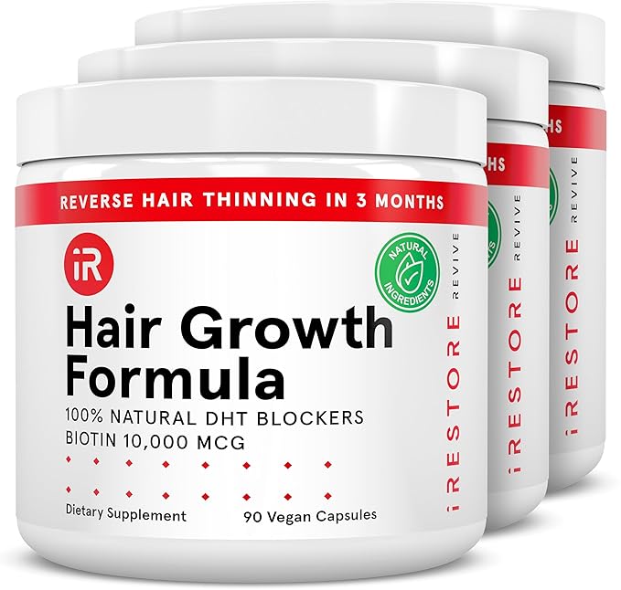 iRestore Hair Growth Supplement – Natural DHT Blockers & Multivitamin Blend – Vegan, Non-GMO, 90 Capsules – Supports Thicker, Stronger Hair for Men and Women – 3-Pack-StrideForce Fitness