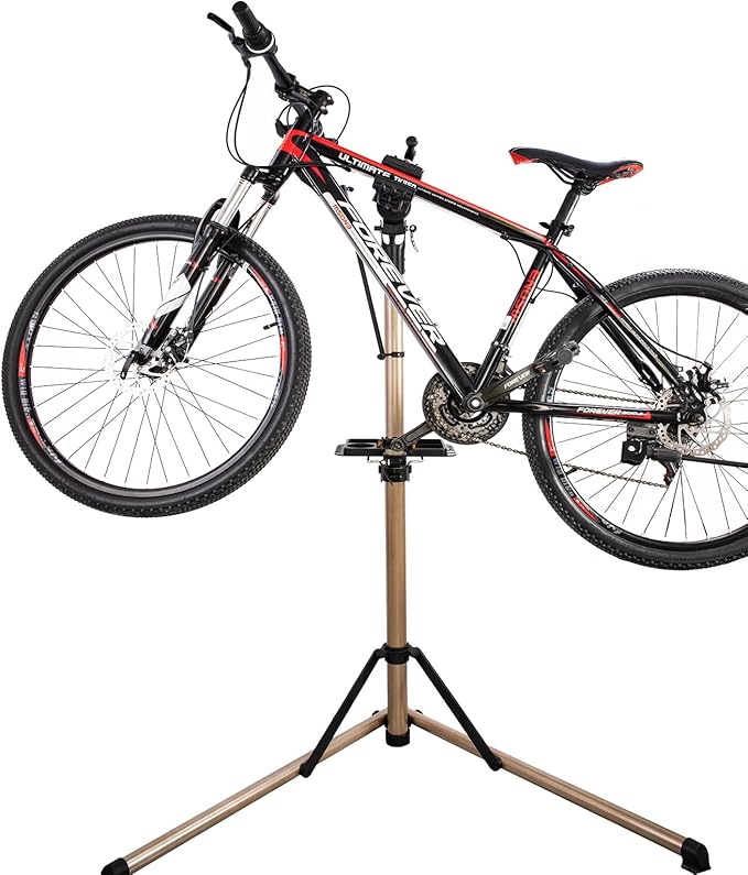 teraysun Bike Repair Stand,Home Foldable Aluminum Alloy Bicycle Workstand Floor for Road Bikes and Mountain Bikes-Height Adjustable-StrideForce Fitness