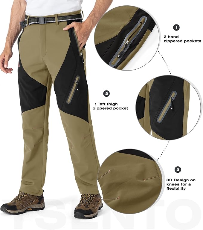 YSENTO Men's Fleece Lined Ski Snow Pants Winter Waterproof Softshell Insulated Hiking Cargo Pants-StrideForce Fitness