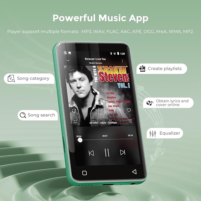 innioasis 80GB MP3 Player with Bluetooth and WiFi, MP3 Player for Kids with Spotify, Spotify Kids, Pandora, Audible, 4.0" Touch Screen Music Player with Parental Controls, Up to 1TB (White+ Green)-StrideForce Fitness