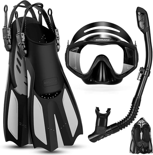 Odoland Kids Snorkeling Packages Snorkel Set, Dry Top Snorkel Mask with Adjustable Swim Fins for Boys and Girls Age 7-14-StrideForce Fitness