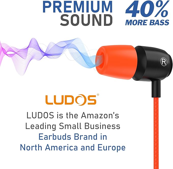 LUDOS Clamor Wired Earbuds in-Ear Headphones, 5 Years Warranty, Earphones with Microphone, Noise Isolating Ear Buds, Memory Foam for iPhone, Samsung, School Students, Kids, Women, Small Ears - Coral-StrideForce Fitness