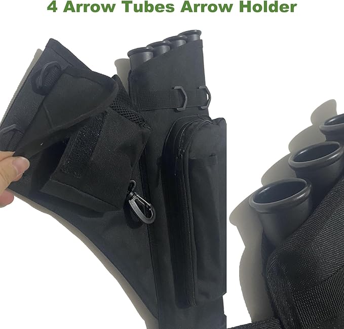 Archery Hip Quiver for Arrows with 4 Arrow Tubes Arrow Holder, Pockets for Accessories and Waist Belt-StrideForce Fitness