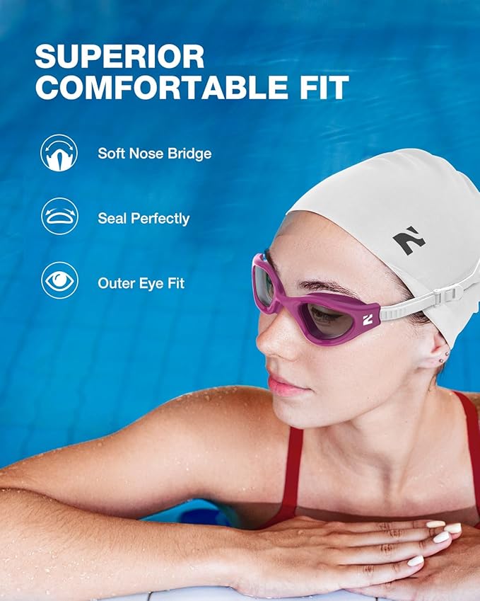 ZIONOR G1 Lite Swim Goggles with Swim Cap Comfortable Anti-fog Swimming Goggles Cap Set for Adult Men Women-StrideForce Fitness