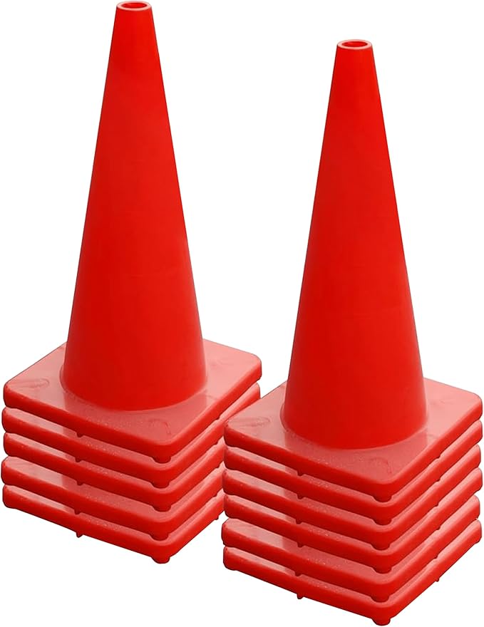 6, 9, 12, 18, 28 Inch Sports Training Traffic Cones - Durable Orange Cones for Soccer, Football, Basketball, Agility Drills, Parking, Safety, Road Use (Set of 12)-StrideForce Fitness