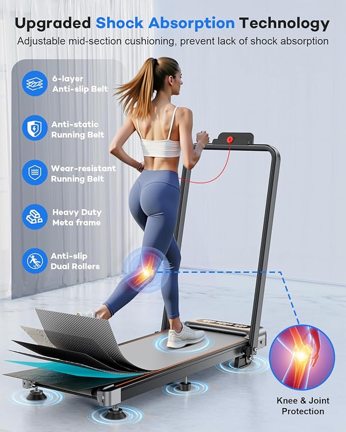 Foldable Treadmill with 10% Incline Upgrade 3.5HP Low Noise Walking Pad Treadmill with Handle Bar Rayspace 4 in 1 Portable Under Desk Treadmills for Home/Office, 350Lbs Capacity, APP & Remote Control-StrideForce Fitness