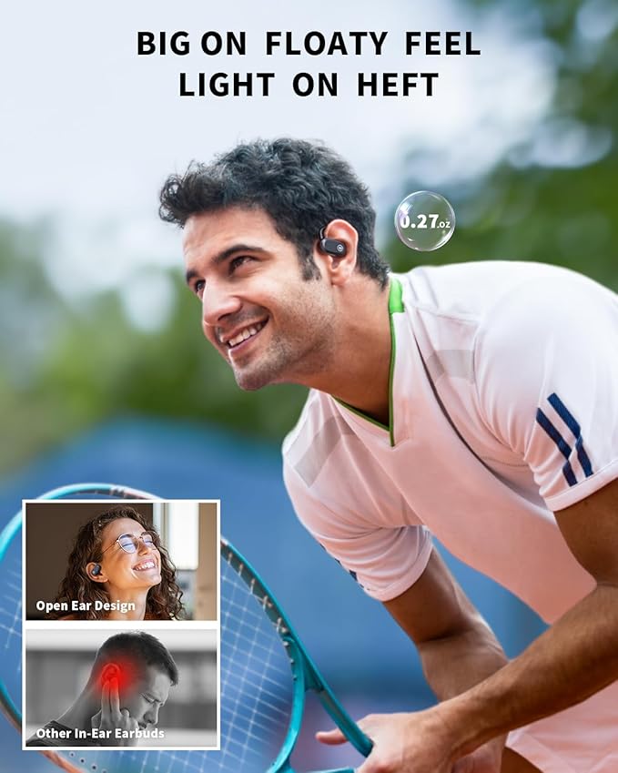 CXK Open Ear Headphones, Bluetooth 5.4 True Wireless Earbuds Bone Conduction Headphones with 60Hrs Stereo Sound, 0.27oz Lightweight Design Open Earbuds with Mic, IPX6 Waterproof Fit Running, Black-StrideForce Fitness