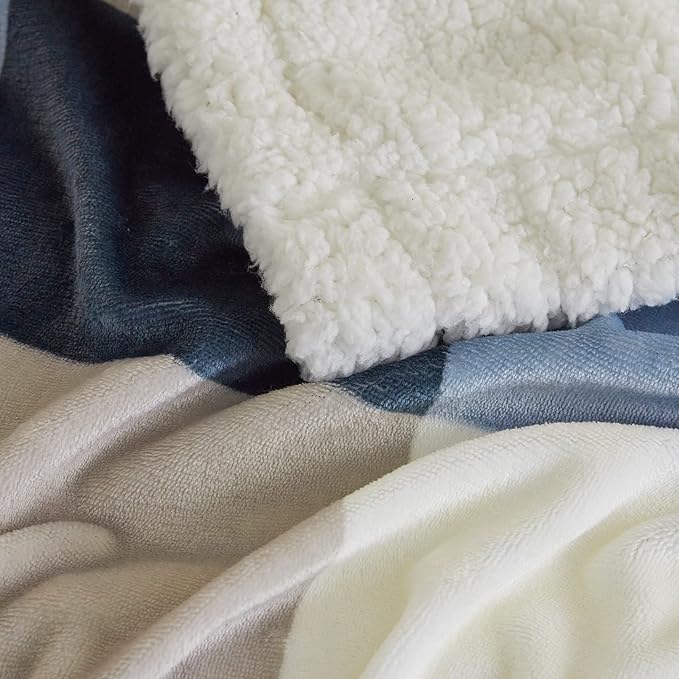 PU MEI Sherpa Fleece Throw Blanket 80" x 90" Full/Queen Reversible Plush Fluffy Extra Large Big Blanket Lattice Flannel Blankets for Sofa Couch Bed (Grey-Soft Blue, 80"*90")-StrideForce Fitness