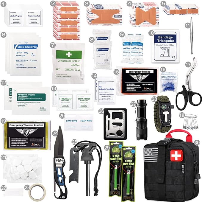 EVERLIT 250 Pieces Survival First Aid Kit IFAK EMT Molle Pouch Survival Kit Outdoor Gear Emergency Kits Trauma Bag for Camping Boat Hunting Hiking Home Car Earthquake and Adventures-StrideForce Fitness