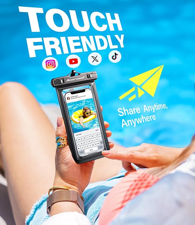 Hiearcool Waterproof Phone Pouch, Universal Case Compatible for iPhone 17 16 15 14 13 Pro Max Plus Up to 8.3", IPX8 Beach Travel Essentials-Black-2 Pack-StrideForce Fitness