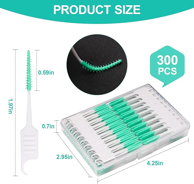 300PCS Dental Floss Picks,Dual-Use Interdental Brushes,Soft Silicone Brush Head Toothpicks, Tooth Picks Flossers for Teeth Braces Cleaning (Orange)