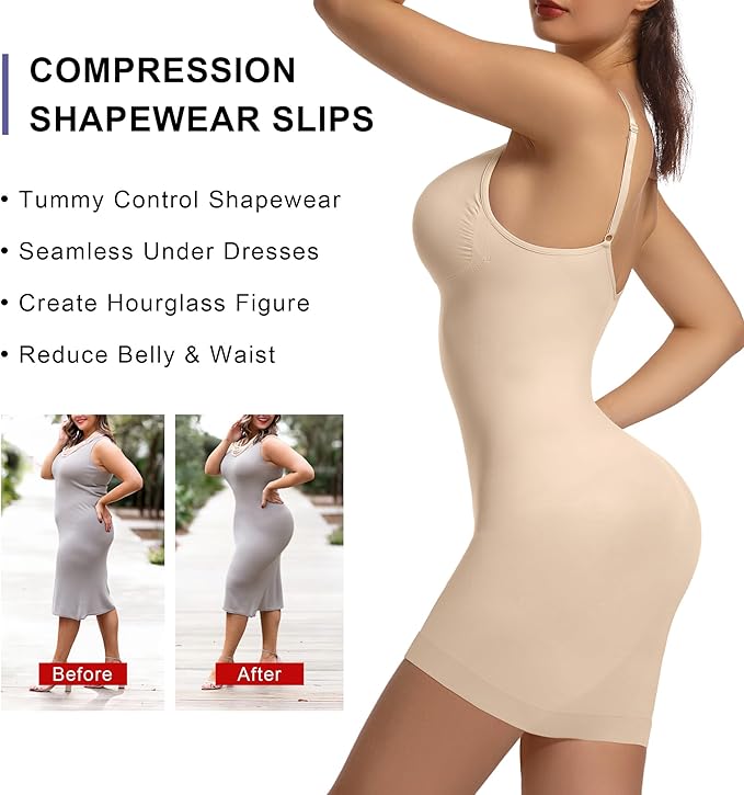 SHAPERX Strapless Shapewear Dress for Women Tummy Control Seamless Full Body Shaper Slip with Removable Straps-StrideForce Fitness