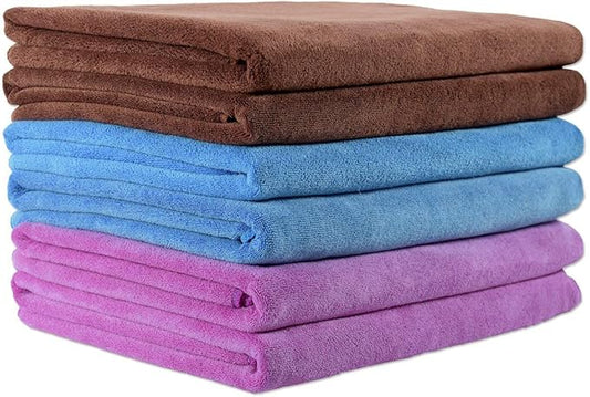 JML Microfiber Towels, Bath Towel Sets (6 Pack, 27" x 55") - Extra Absorbent, Fast Drying, Multipurpose for Bath, Swimming, Fitness, Sports, Yoga, Violet/Coffee/Blue-StrideForce Fitness