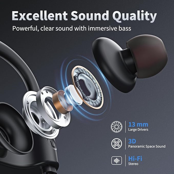 JOYWISE Bluetooth Headphones, Wireless Earbuds Bluetooth 5.3 Headphones with 16Hrs Playtime Stereo Bass Headsets, IPX7 Waterproof Running Earphones for Sports, Black-StrideForce Fitness