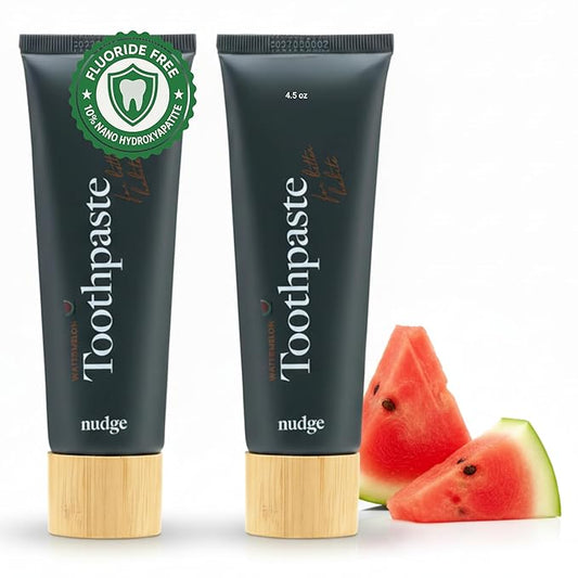 Nudge 10% Nano Hydroxyapatite Toothpaste, Remin+ with Vitamin E, Fluoride-Free, SLS Free, Helps Remineralize Enamel, Supports Dry Mouth Relief and Sensitive Teeth, Watermelon, 4 oz (Pack of 2)