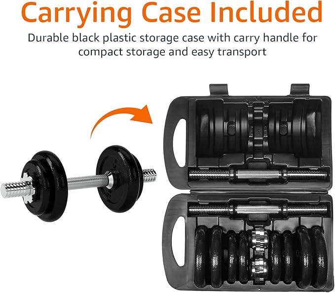 Amazon Basics Adjustable Dumbbell Hand Weight Set, 38 pound, Black-StrideForce Fitness