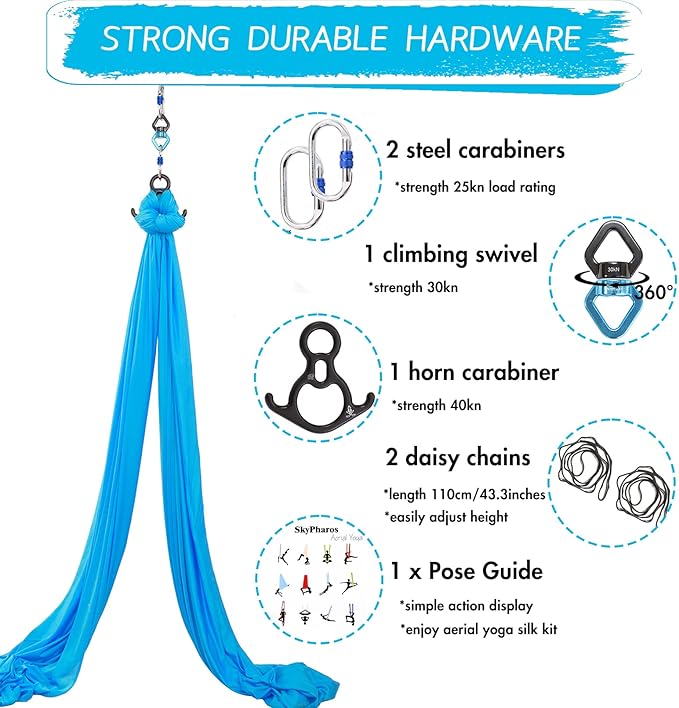 Aerial Silks Yoga Swing Set - 9/11 Yards Aerial Yoga Hammock Kit Anti-Gravity Flying for Fitness, Low/Non Stretch Nylon Tricot Fabric Hardware Included for Dance-StrideForce Fitness