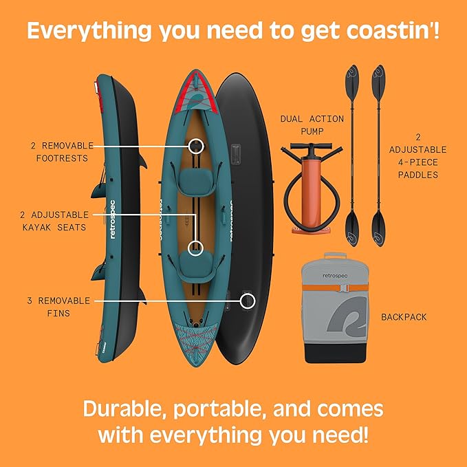 Retrospec Coaster Single & Tandem Inflatable Kayak-StrideForce Fitness
