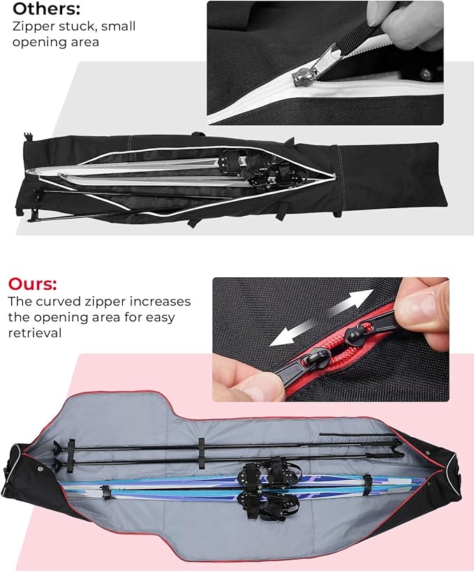 KEMIMOTO Ski Bag and Boot Bag Combo, Snowboard Bag Padded Ski Bags for Air Travel, Snow Ski Bags Fit Skis Up to 200cm, Ski Double Bag Combo-StrideForce Fitness