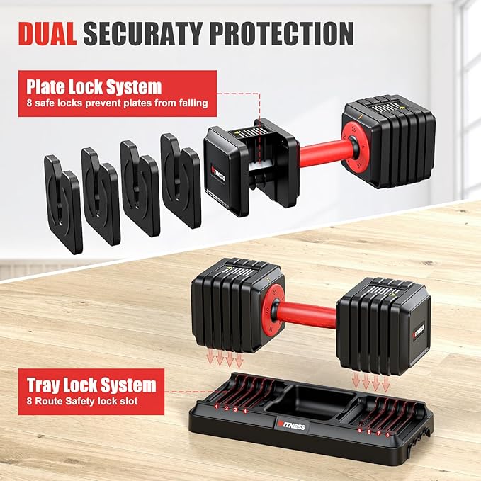 XDDIAS Adjustable Dumbbell Set of 2, 25/55/80LB Dumbbell Set-1Sec Adjustable Weights-5/10 in 1 Free Weights Dumbbells Set with Effortless Tray/No-Slip Handle-Compact Size for Women/Men at Home Gym-StrideForce Fitness