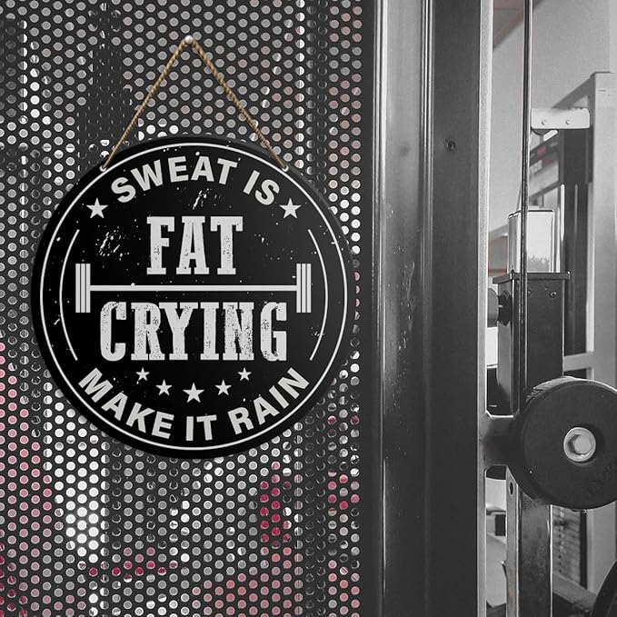 Gym Sign Decor, Home Gym Sign, Workout Room Fitness Room Decor Gym Sign Decoration, Gym Gift for Trainer Exercise Lover, Sweat Is Fat Crying Make It Rain-StrideForce Fitness